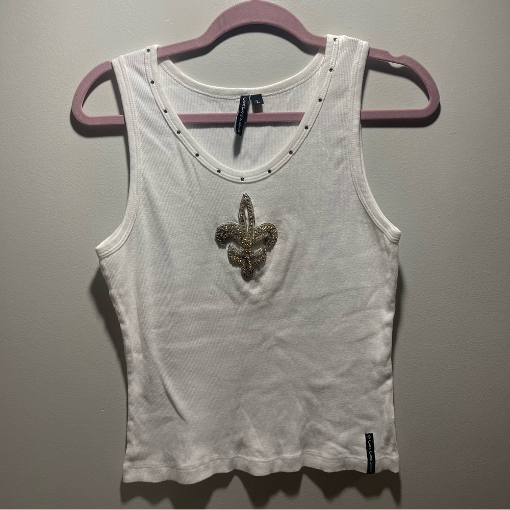 cha cha vente embellished white ribbed tank y2k